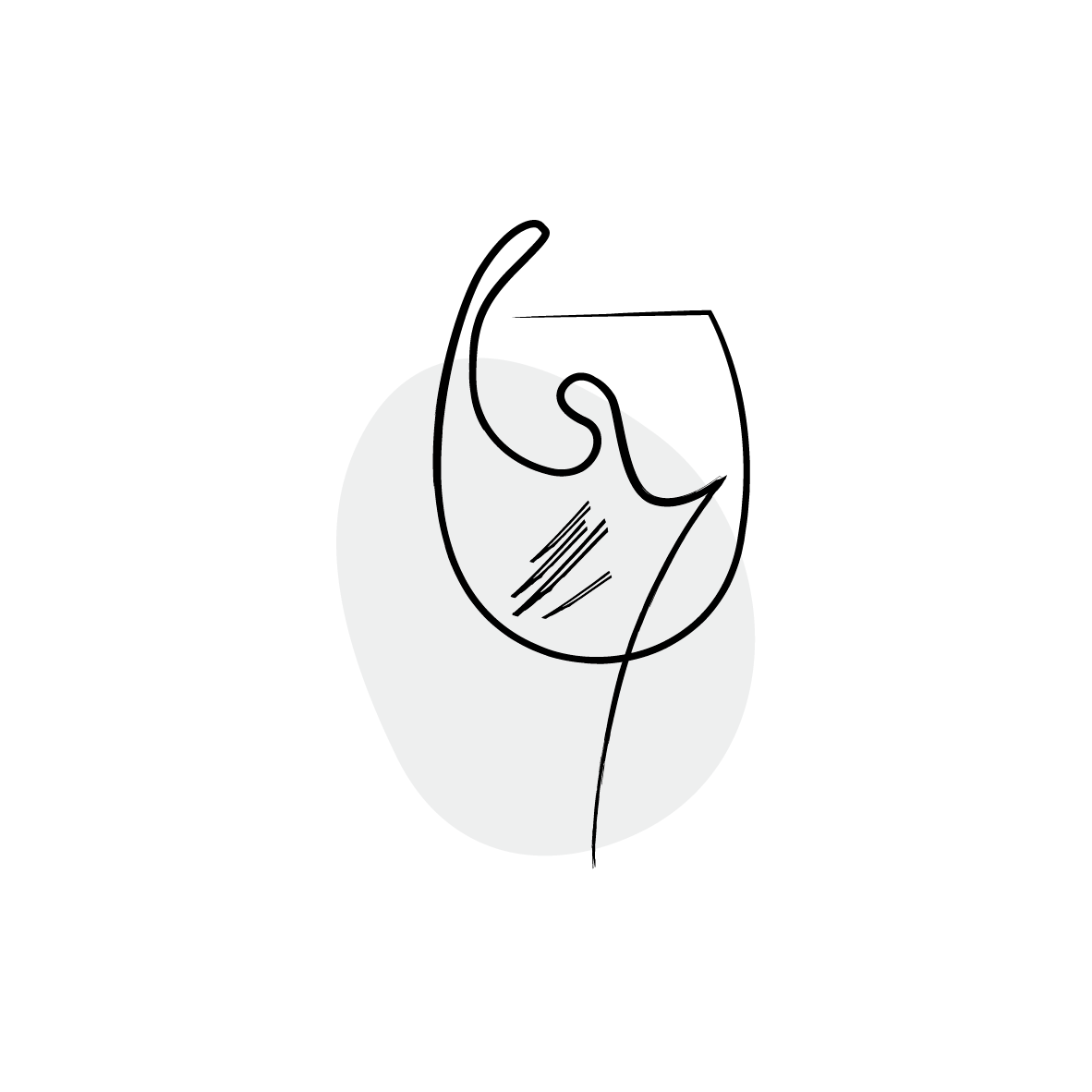 A black and white drawing of a wine glass with a fork in it.